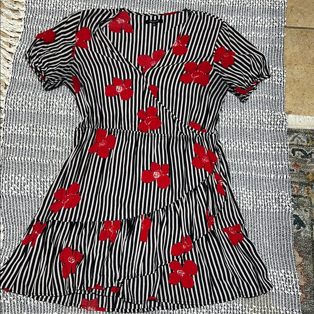 Madewell Black and Red Floral Striped Mini Dress